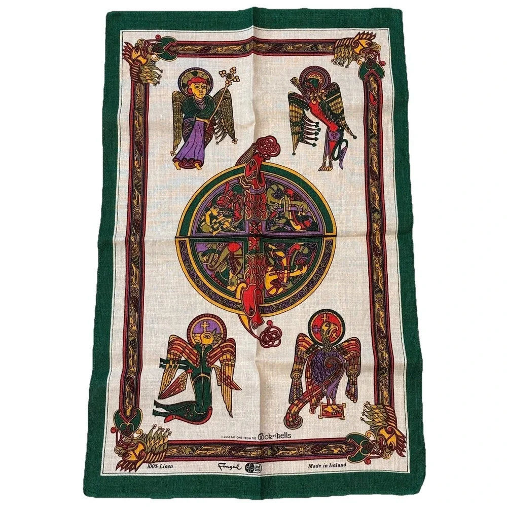 Vtg. Irish Linen Tea Towel Celtic From The Book Of‎ Kells  18x29 Wall Hanging